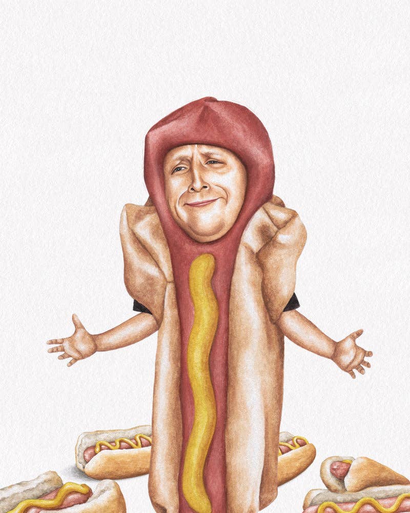 Celebs on Sandwiches - Wholesale Art Print - Tim Robinson - Hot Dogs - Watercolor Print1