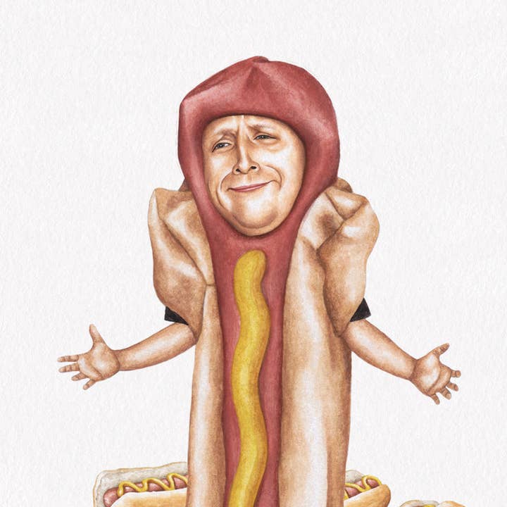 Celebs on Sandwiches - Wholesale Art Print - Tim Robinson - Hot Dogs - Watercolor Print1