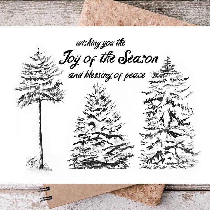 Snowy Pine Trees Watercolor Christmas or Holiday Card for wholesale by Art Reflects Light