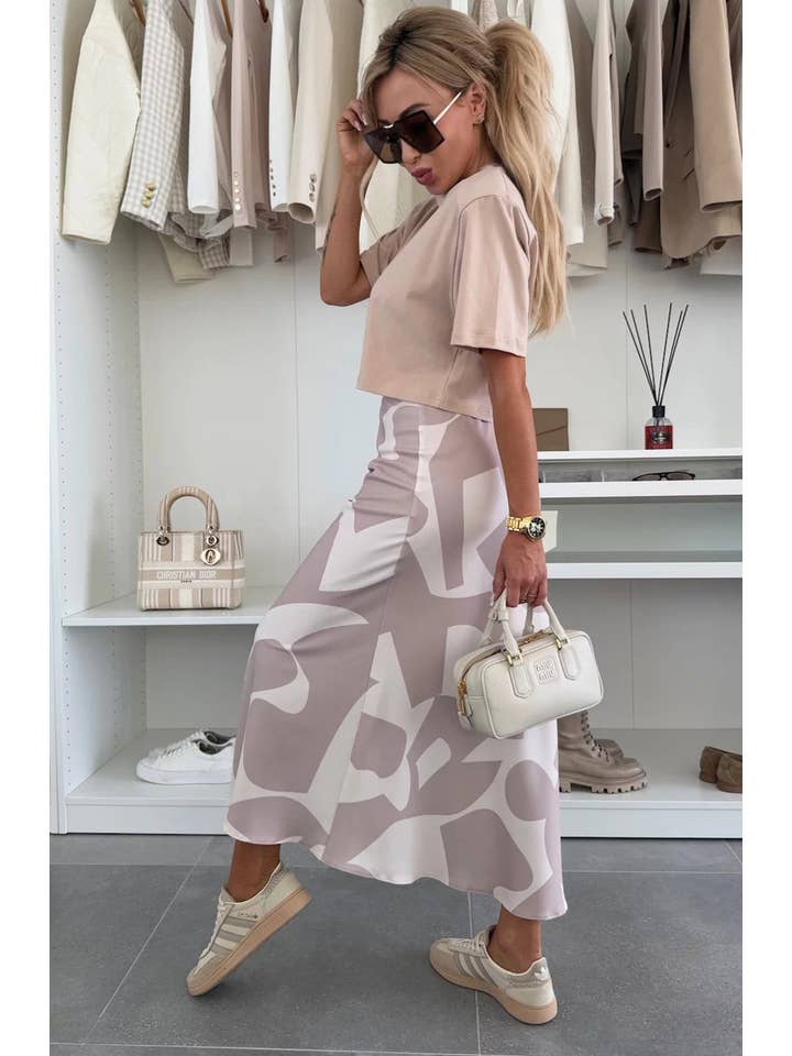 Mauve Sharon Satin Patterned Midaxi Skirt-Mauve for wholesale on Faire