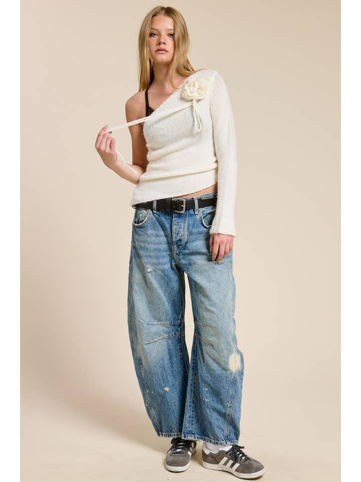 Mimosa - Wholesale Knit Top - Women's - One Shoulder Floral Embellishment Knit Top9