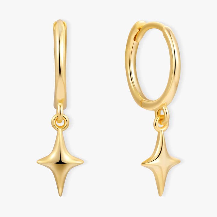 Orecchini pendenti con ciondolo a stella lucida in oro per la vendita all'ingrosso da parte di LEA Jewels