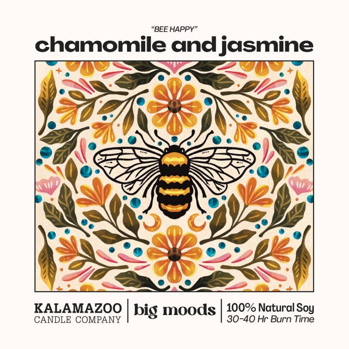 Big Moods - Wholesale Jar/Filled Candle - "Bee Happy" Chamomile and Jasmine - Luxury Soy Candle