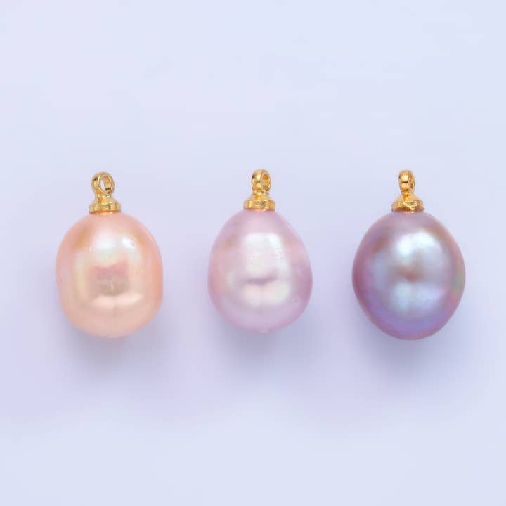 24K Gold Filled Light Purple, Pink, Dark Purple Freshwater Pearl Charm | P1580 P1583 P1584 for wholesale by Aim Eternal