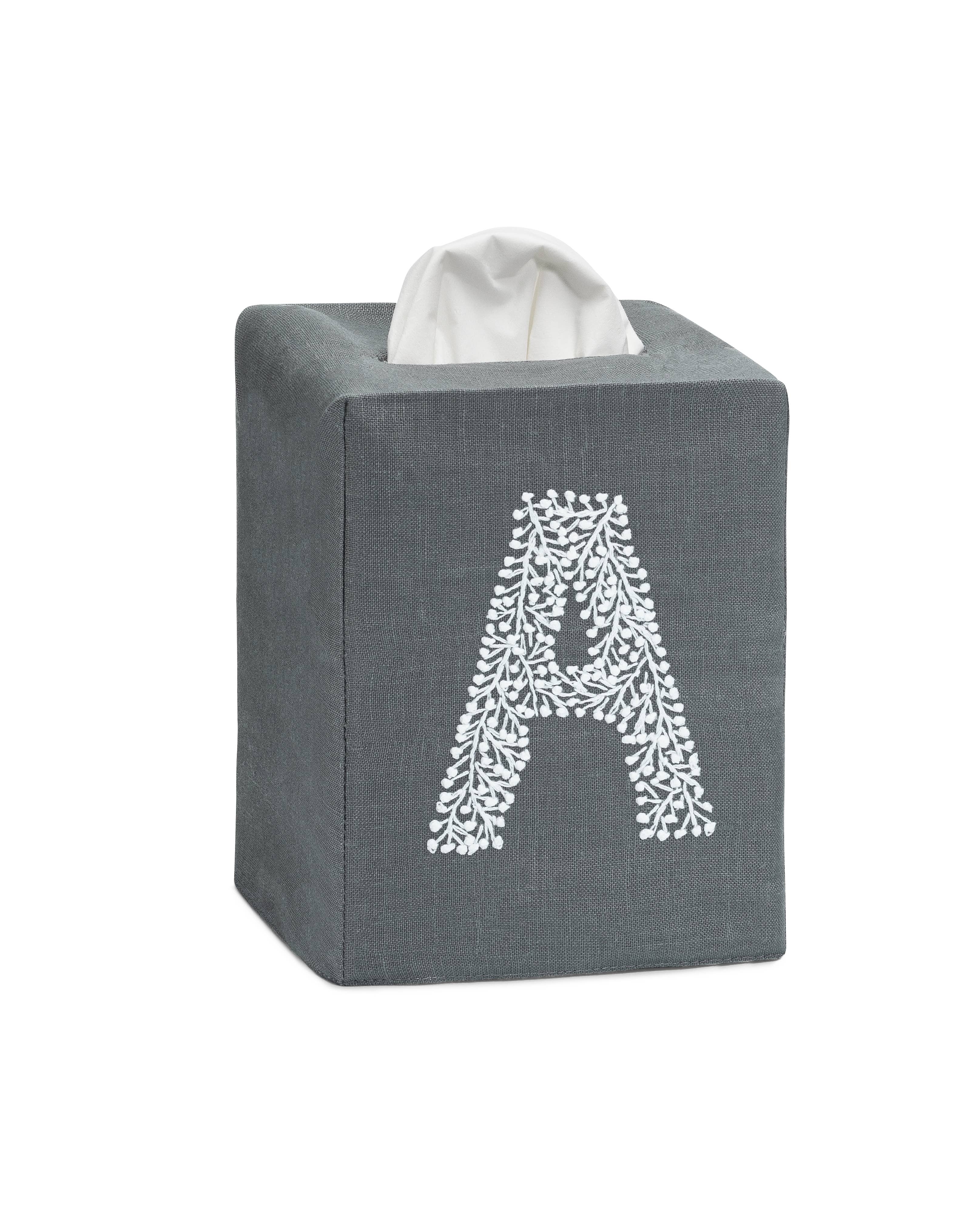 Henry Handwork - Vente Boîtes à mouchoirs - Couverture de boîte à mouchoirs en lin Twig Monogram | Charcoal