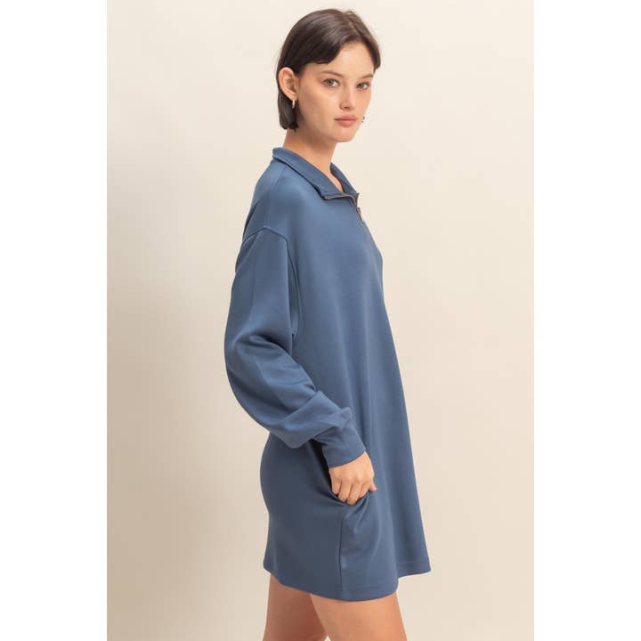 HYFVE - Wholesale Dress - Women's - Double Knit Half Zip Up Long Sleeve Mini Dress9