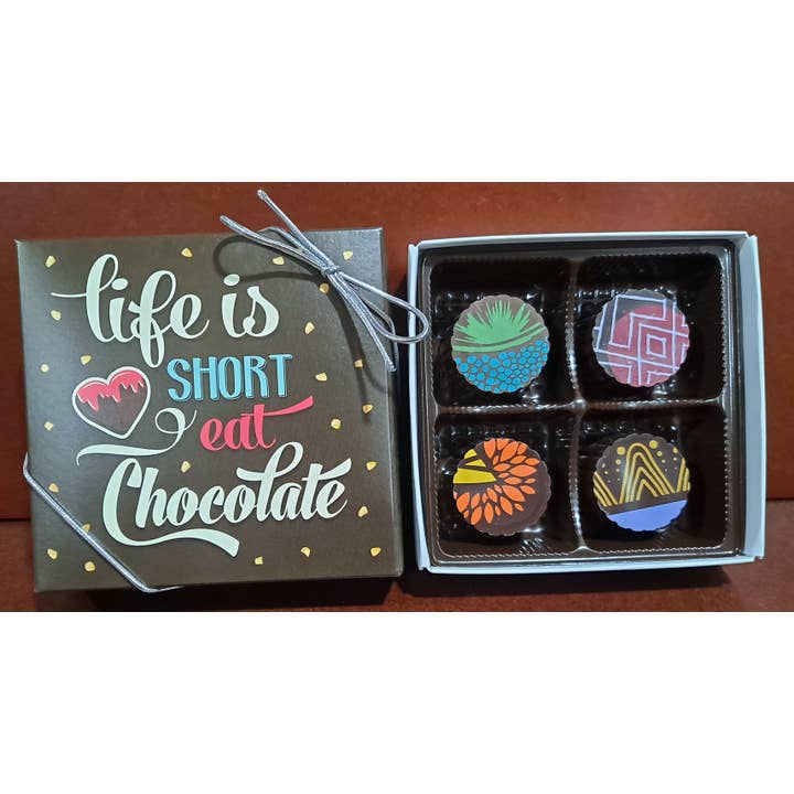 Life Is Short, Eat Chocolate 4-Piece Truffles Gift Box for wholesale by Eastern Shore Chocolate Company
