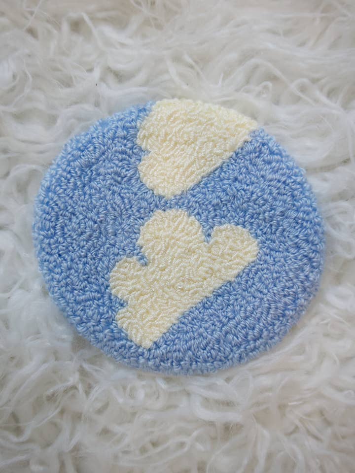 HANDMADE PUNCH NEEDLE MUG RUG - CLOUDS for wholesale by UNICORNIO STUDIO