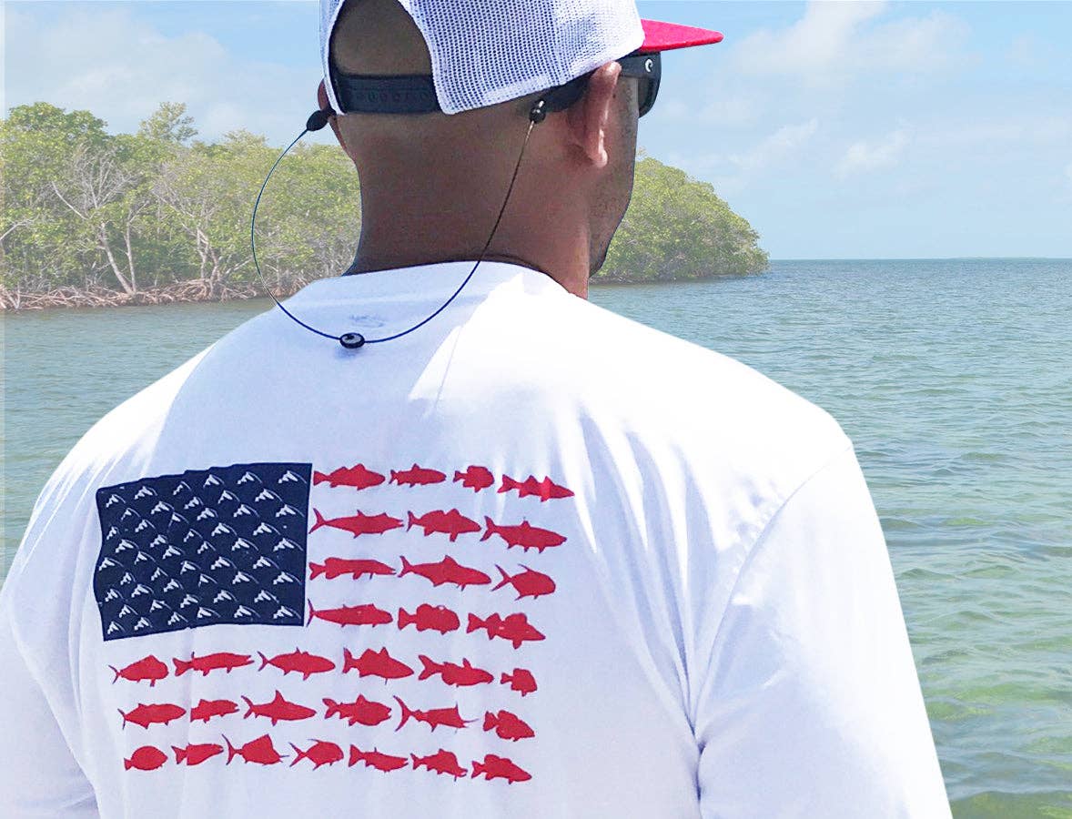 White Unisex American Fish Flag Performance Patriotic Shirt (White) for wholesale on Faire2