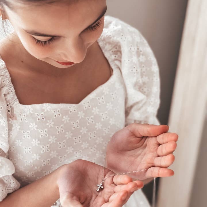 A Little Lacey - Wholesale Pendant/charm necklace - Evangeline Cross Girls Silver Necklace3