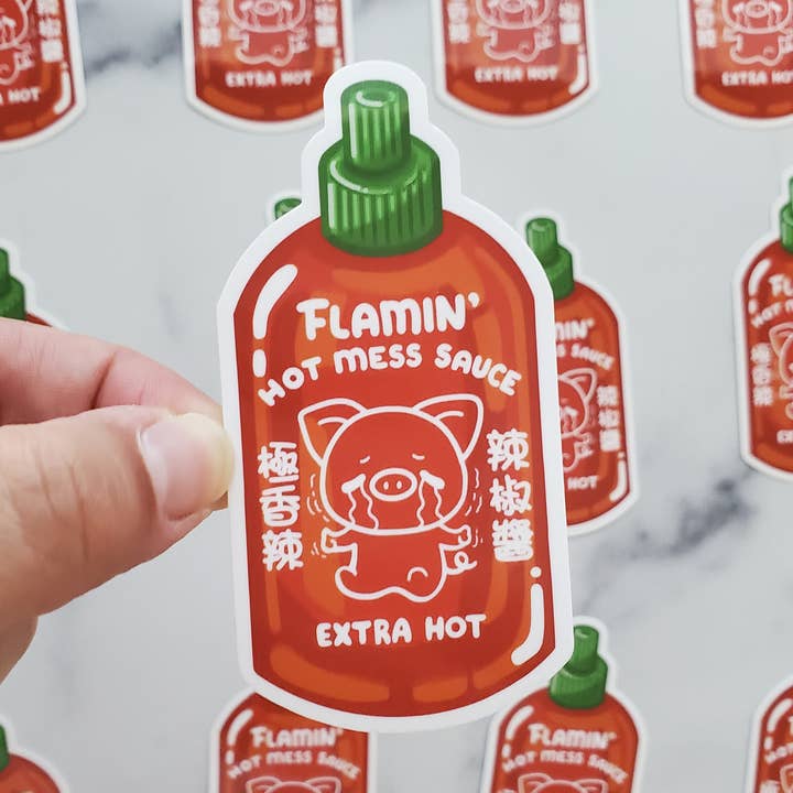 Flamin' Hot Mess Sauce Sticker | Hot Sauce Spicy Lover Decal for wholesale by Muijistudio