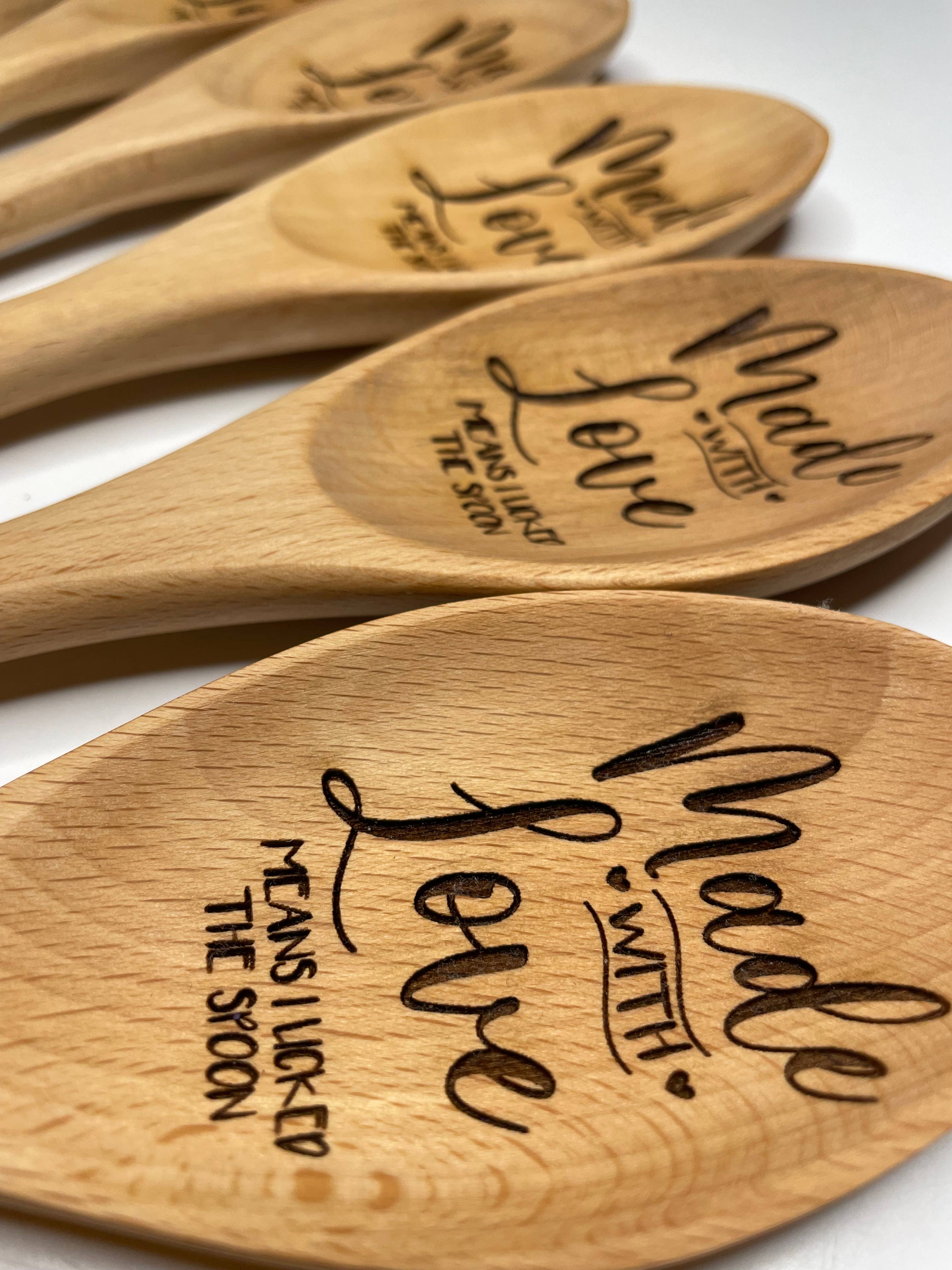 Wood & Ash - Wholesale Kitchen Spoon - "Made with Love (Means I Licked the Spoon)" Wooden Spoon2