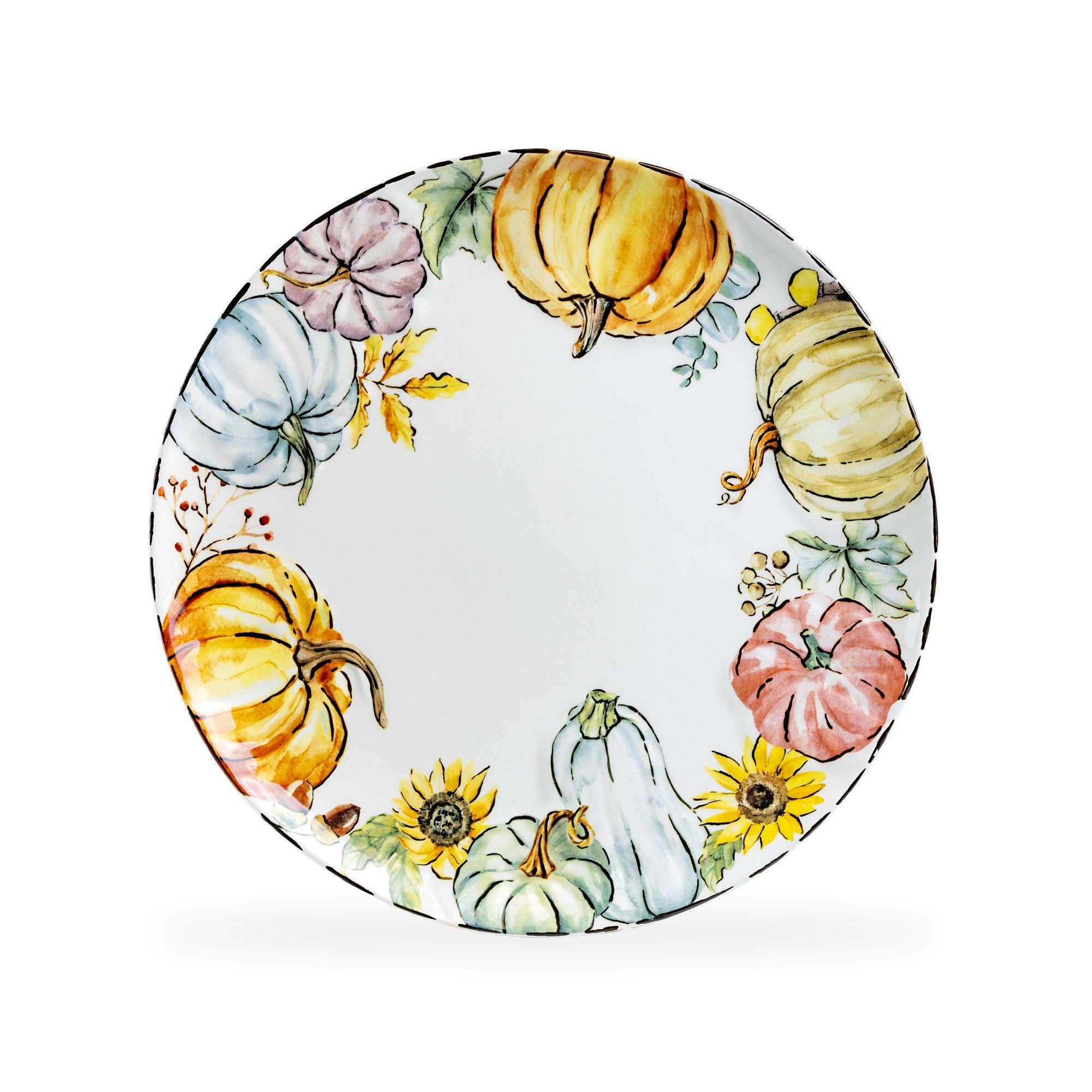 Grace Teaware - Wholesale Dinner Plate - Fall Pumpkins with Sunflowers 10.5" Dinner Plate1