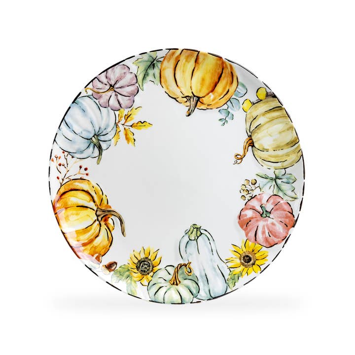 Grace Teaware - Wholesale Dinner Plate - Fall Pumpkins with Sunflowers 10.5" Dinner Plate1