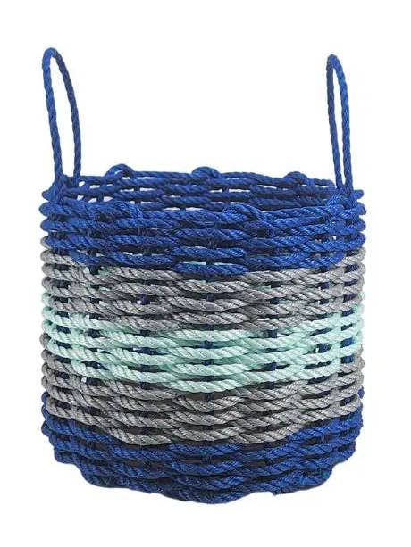 Five Stripe Rope Storage Basket Blue, Gray and Seafoam for wholesale by Little Salty Rope