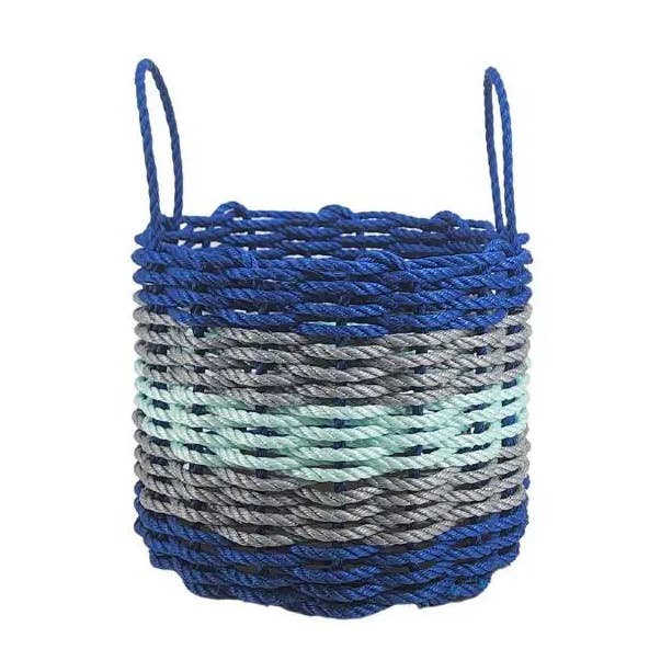 Little Salty Rope - Wholesale Basket - Five Stripe Rope Storage Basket Blue, Gray and Seafoam1