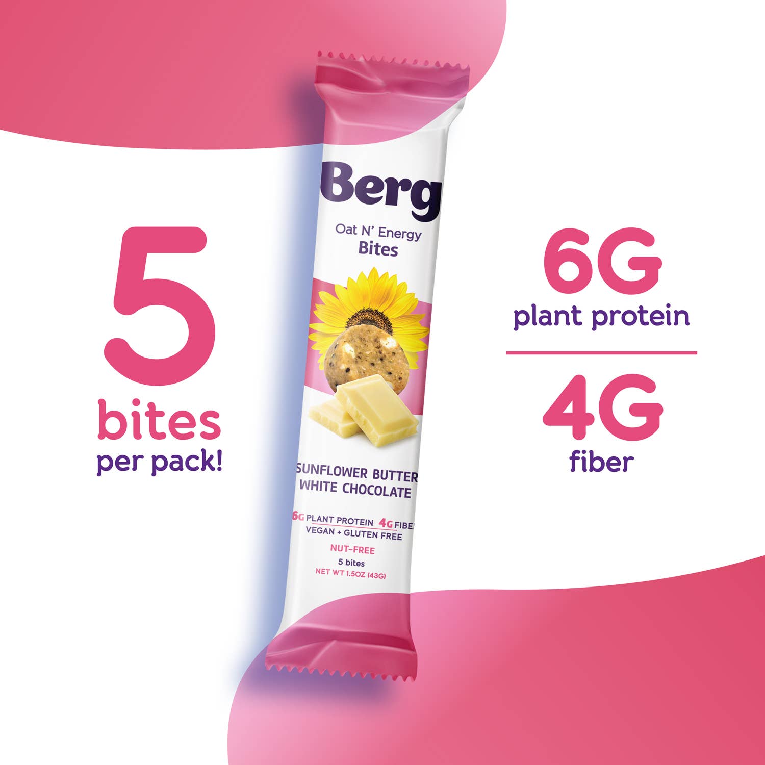 Berg Bites – Snack Bar por atacado – Berg Bites - Bites Energéticos de Manteiga de Girassol com Chocolate Branco 43 g1