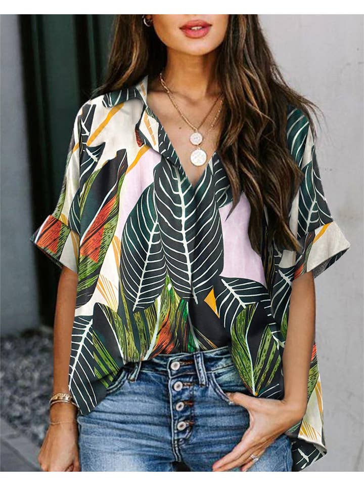 Rosa Clothing - Wholesale Blouse - Women's - Summer top V-neck print t-shirt
