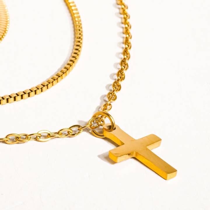 Georgine 18K Gold Non-Tarnish Layered Cross Necklace   for wholesale on Faire