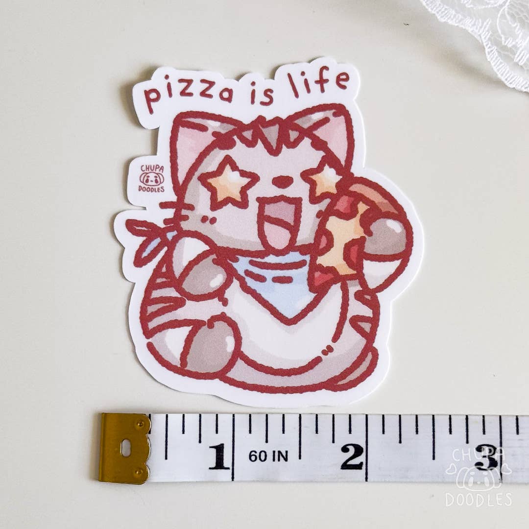 Chupadoodles – wholesale Sticker – Cute Cat & Food Sticker - Pizza Lover - Matte Finish 2