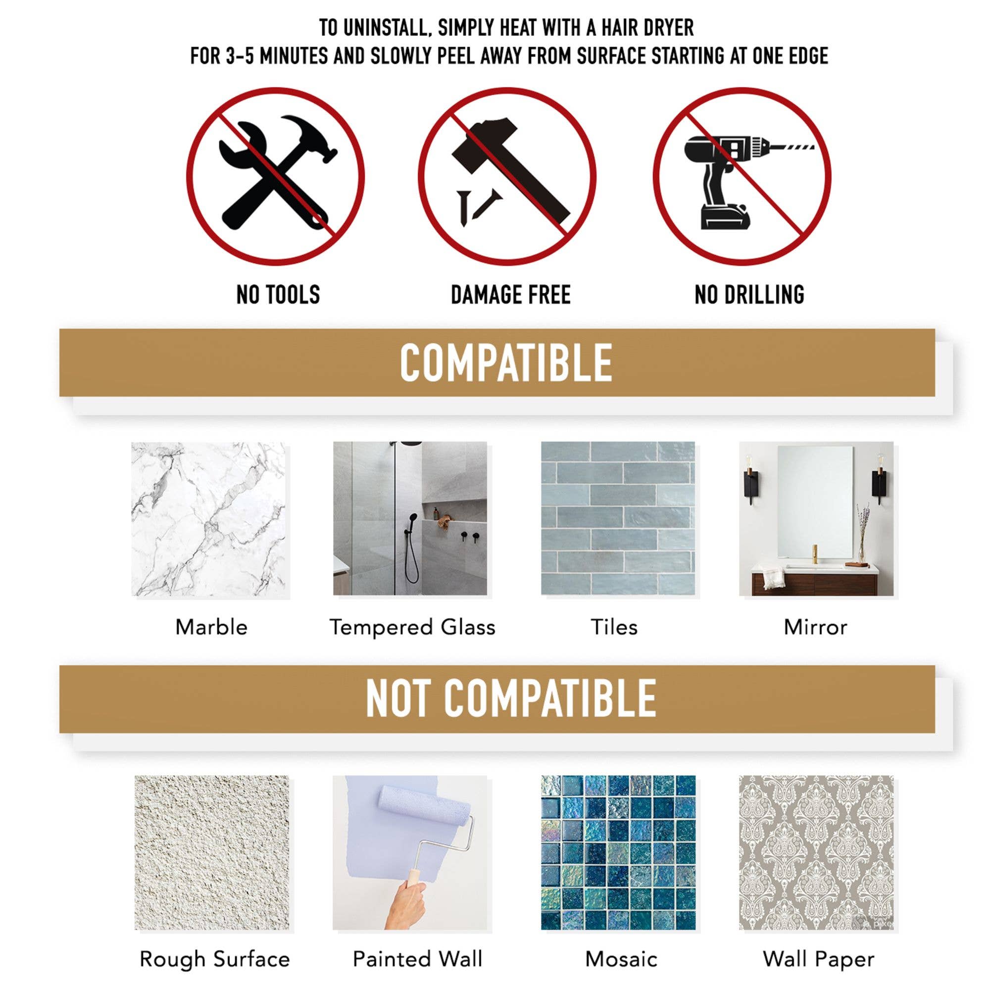 Bottiful Home - Wholesale Bath Caddy - 304 SS Shower Caddy Baskets w 3 Adhesive Strips & 6 Hooks6