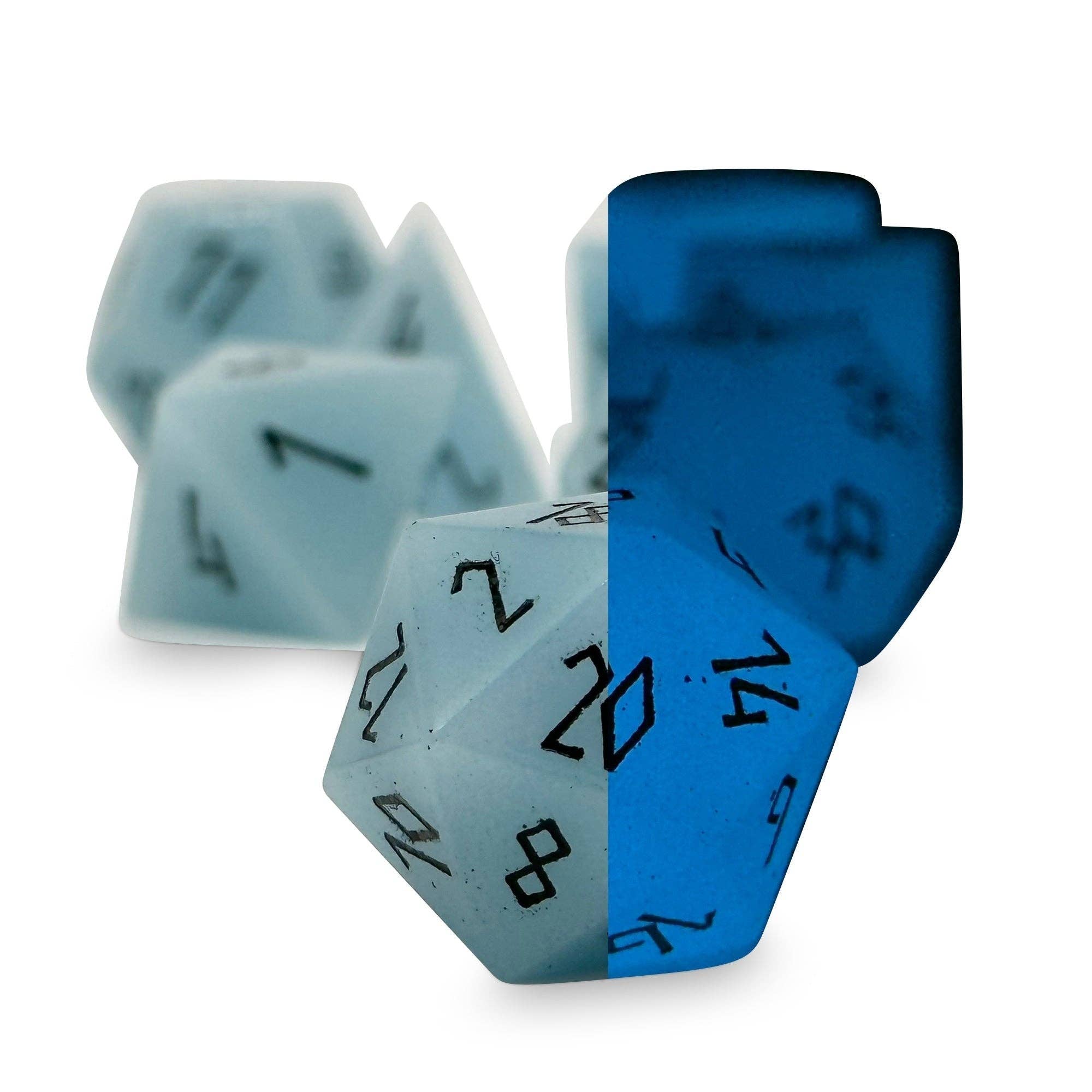 Norse Foundry - Wholesale Dice - Glowstone Blue - 7 Piece RPG Set Gemstone Dice1