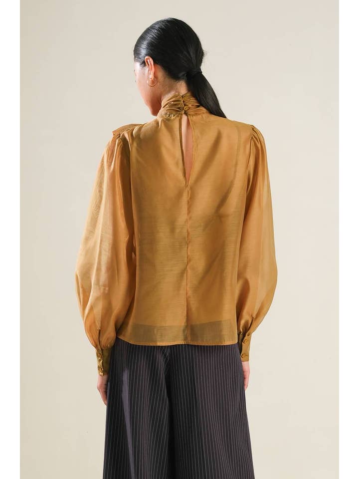 FLYING TOMATO – wholesale Blus - Dam – En solid organza-topp - FT1285