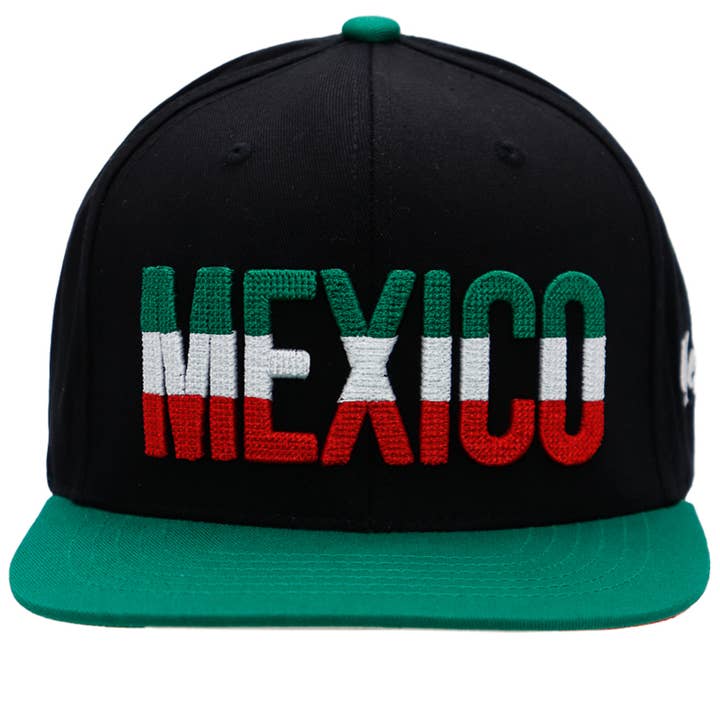 Cap Zone – wholesale Flat-brimmed cap – Unisex – Mexico Logo Chain Stitch Flag Under Bill Print Flat Snapback6