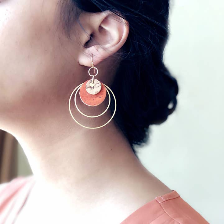 Cork Hoop Earrings - Orange for wholesale by Sumsaara