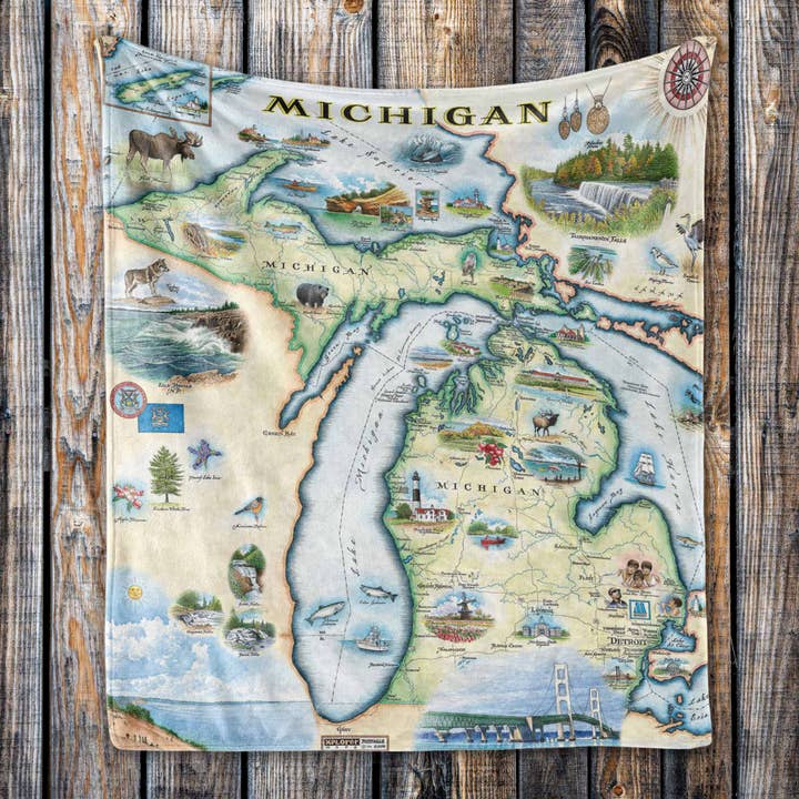 XPLORER MAPS - Vendita all'ingrosso Plaid - Coperta in pile Michigan State Map1