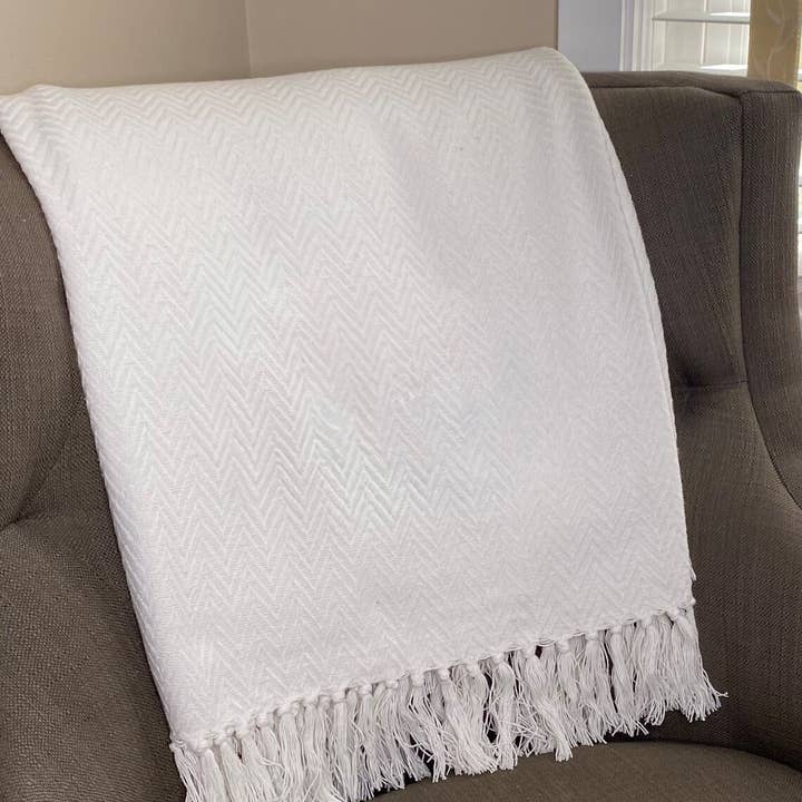 COZY HOMES COLLECTION - Wholesale Throw Blanket - Ringspun Cotton Throw Blankets with Tassels Ivory 50''x60''