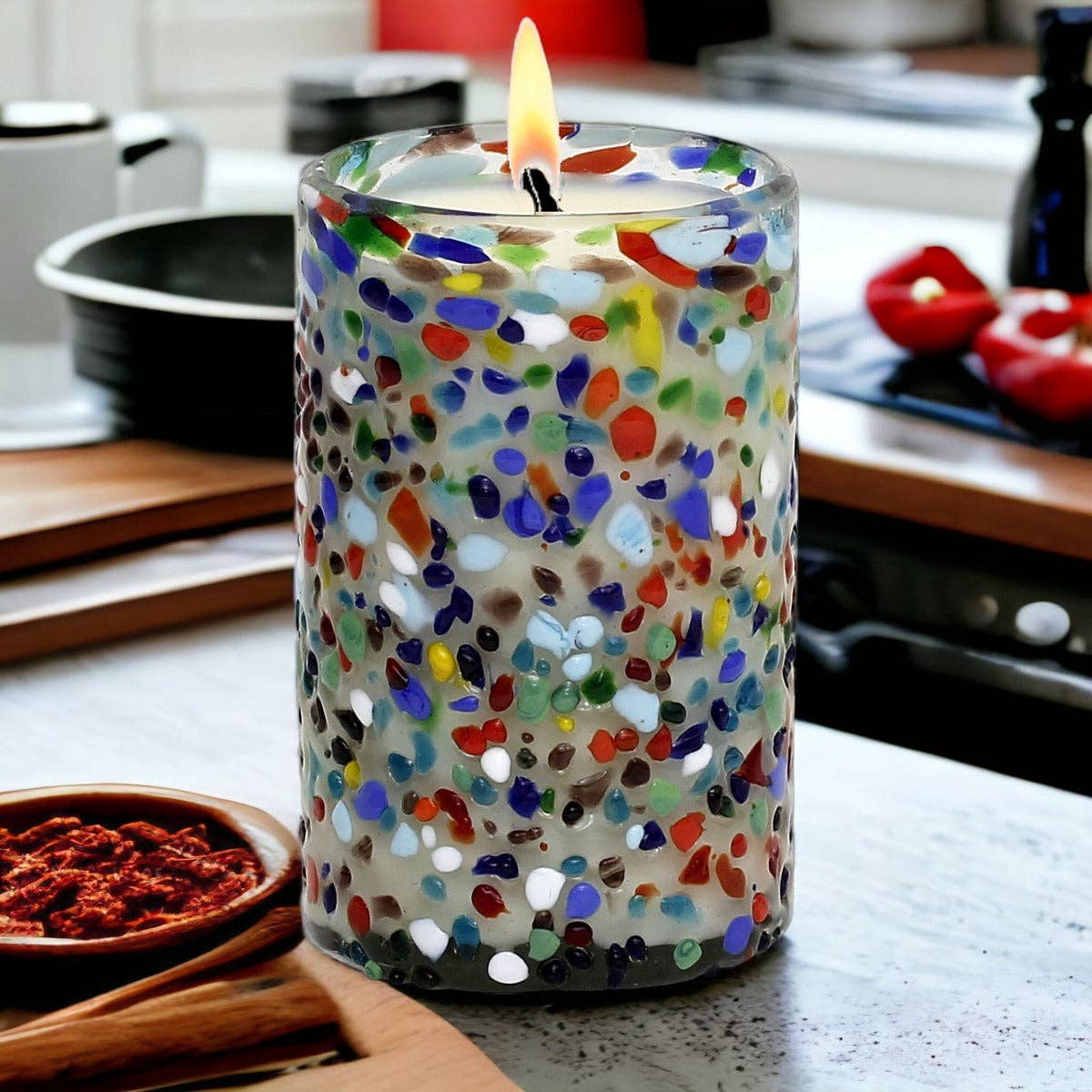 Artistica - Deruta of Italy - Wholesale Jar/Filled Candle - HOLIDAYS MURANO CANDLE: Murano Murrina Style Glass Tall Tumbler (Tall 14 Oz.)3