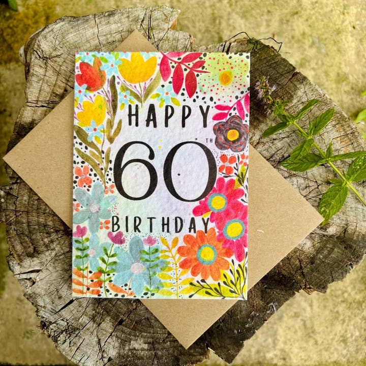 Happy 60th Birthday Card,Plantable Seed Paper Birthday Card  for wholesale by Erika's Whimsical Art