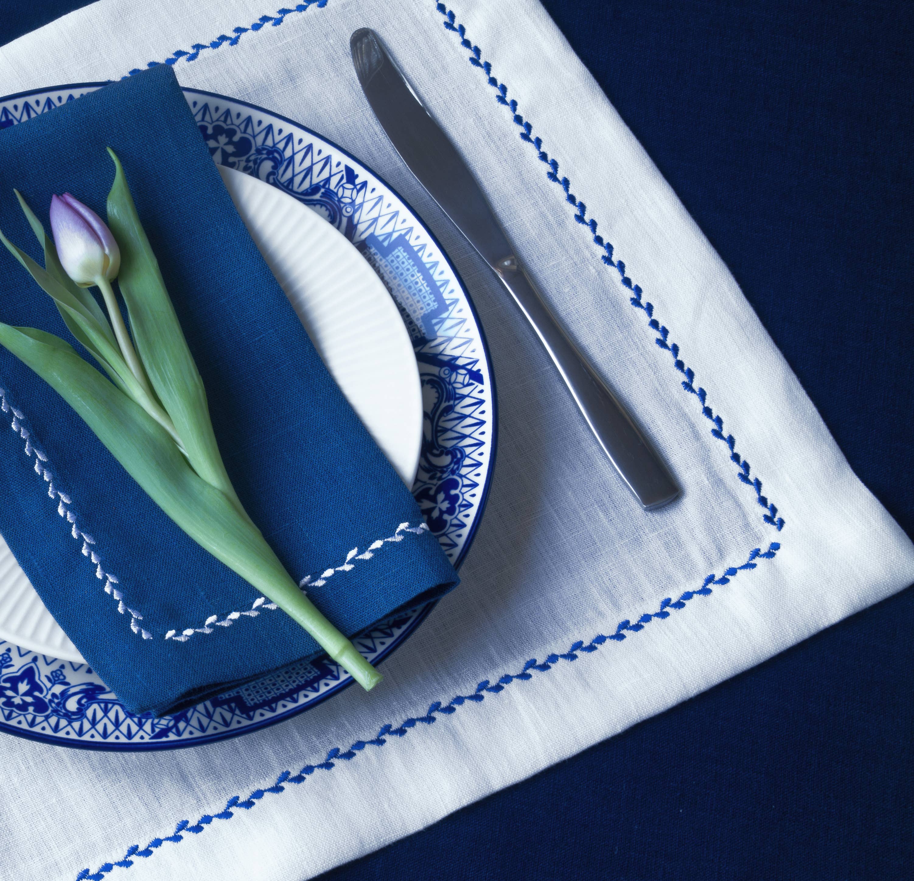 Liem Home – Guardanapo e pano de jantar por atacado – Guardanapos de linho com bordado na borda - Guardanapo de linho personalizado5