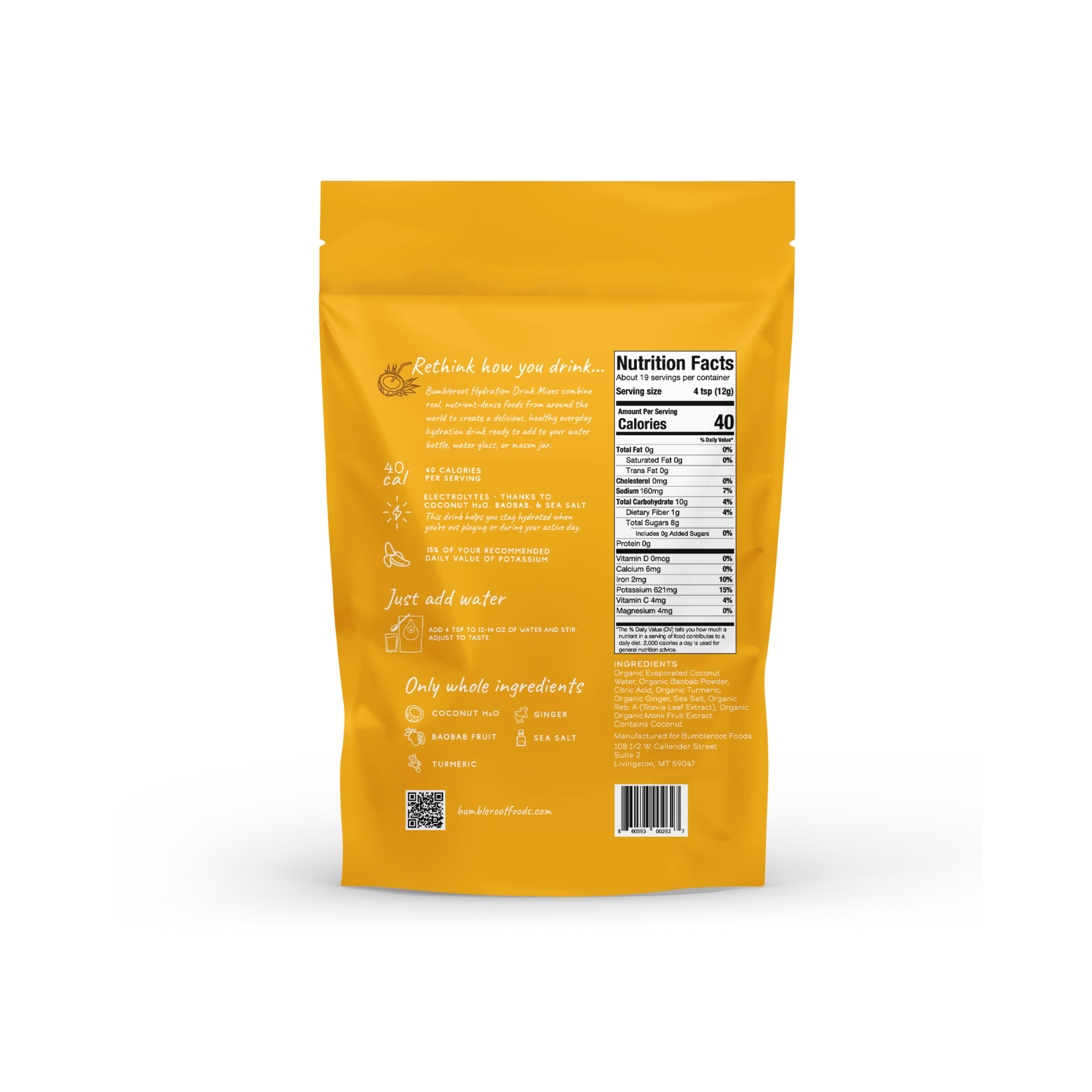 Bumbleroot Foods - Venta al por mayor Proteínas en polvo - Mezcla de Bebida Hidratante Mineral - Cúrcuma Jengibre1