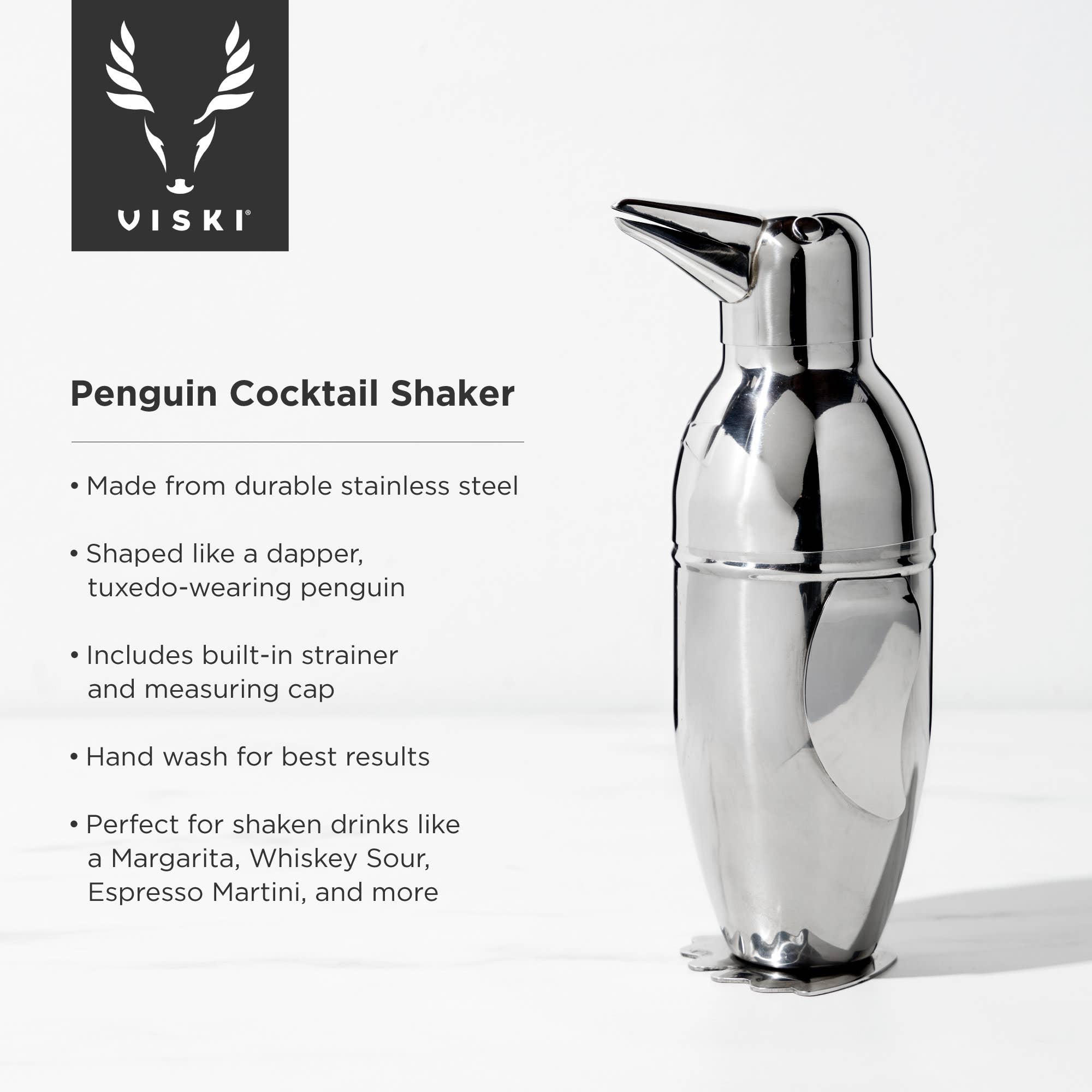 Viski - Wholesale Cocktail Shaker - Irving™ Stainless Steel Penguin Cocktail Shaker5