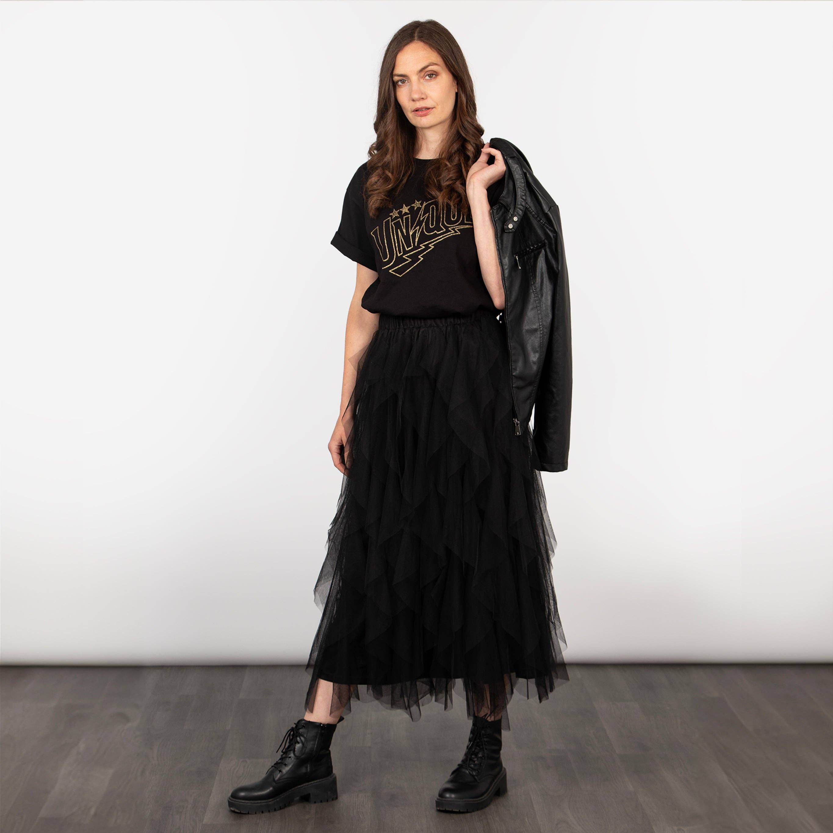 Sarta – wholesale Skirt – Women’s – Layla Maxi Tulle Skirt - Black, Layered Frills0