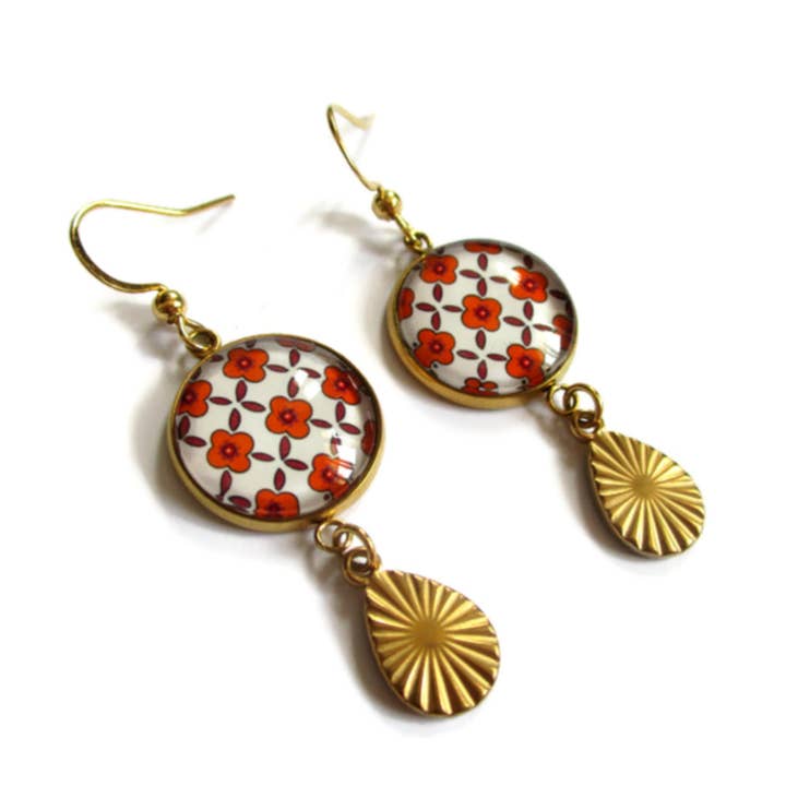 Dans l'Air du Temps Bijoux - Venta al por mayor Pendientes colgantes - Pendientes pequeñas flores naranjas boho chic