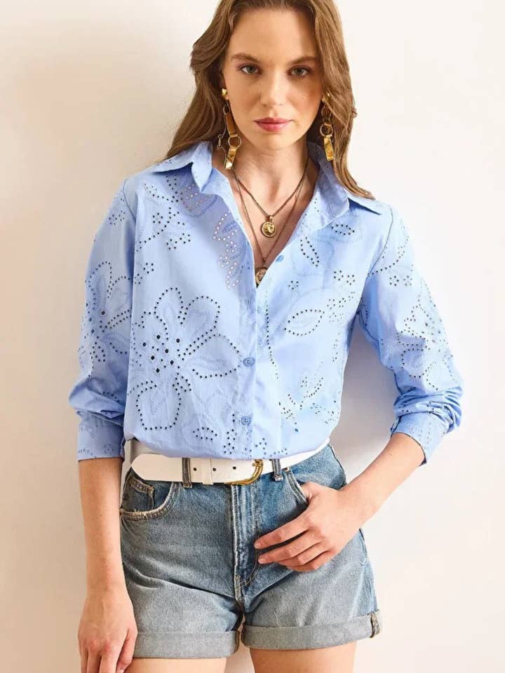 Shirt with Lace Details for wholesale by Hoxton Gal