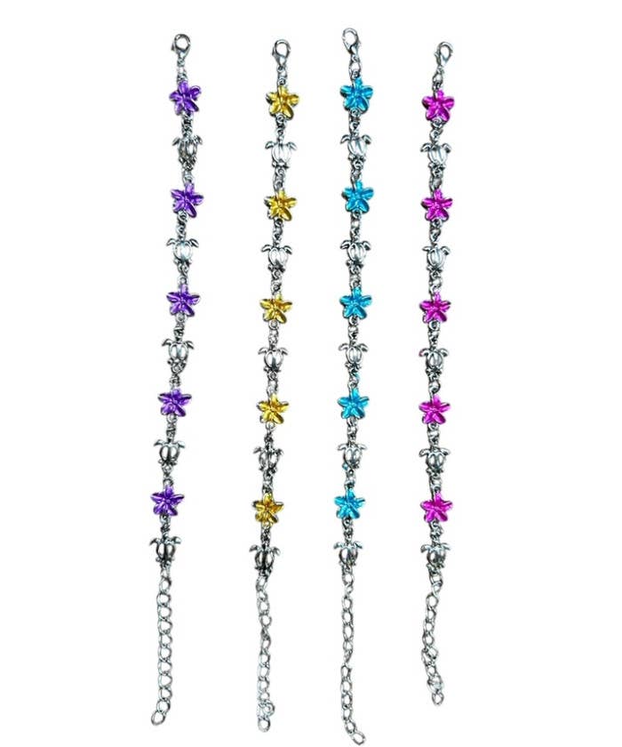 DK Hawaii - Wholesale Charm/Dangle Bracelet - Plumeria & Turtle Pendant Bracelet