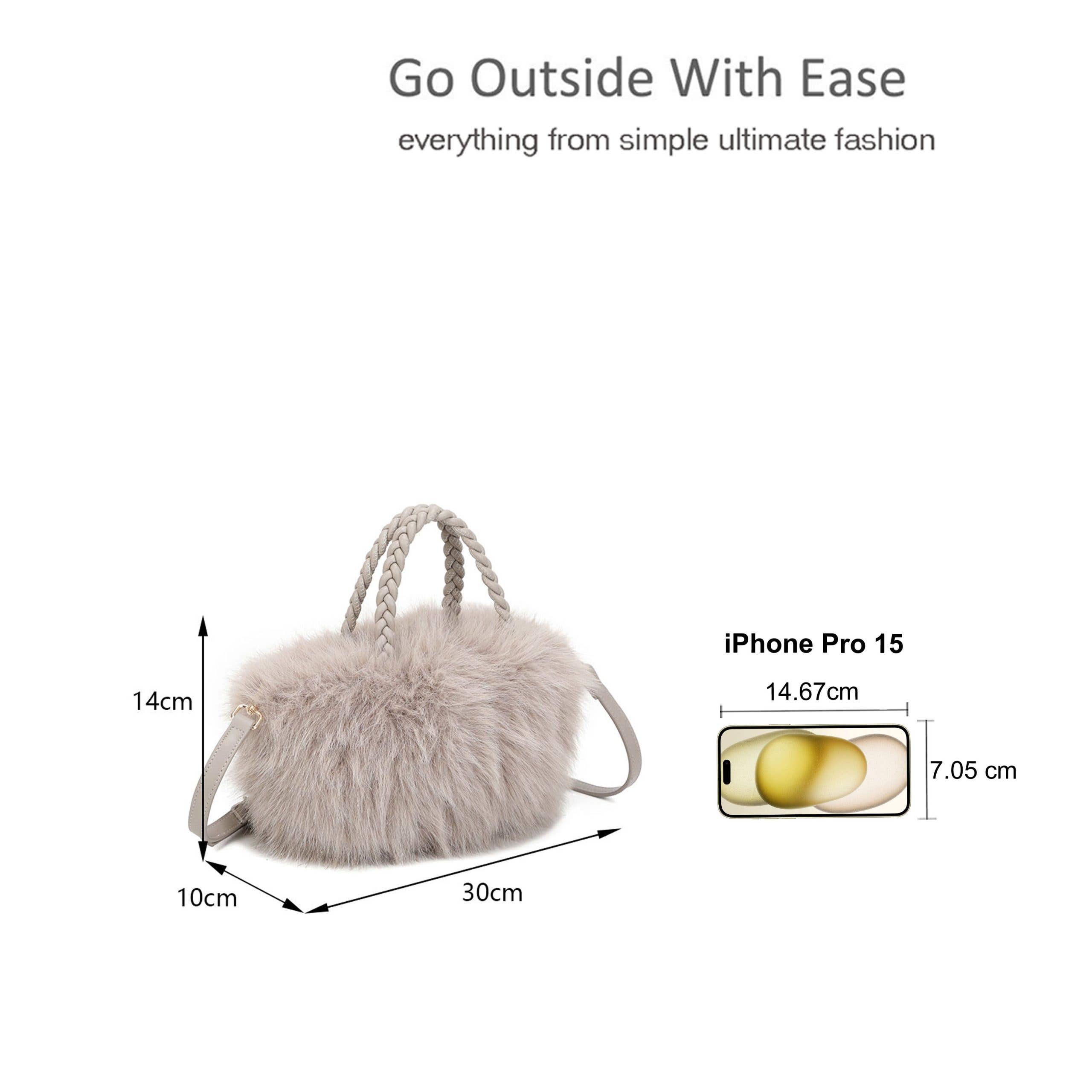 Ellas Trading – wholesale Top handle bag – women's – Elegant Faux Fur Tote Bag Braided Handles Soft Plush6