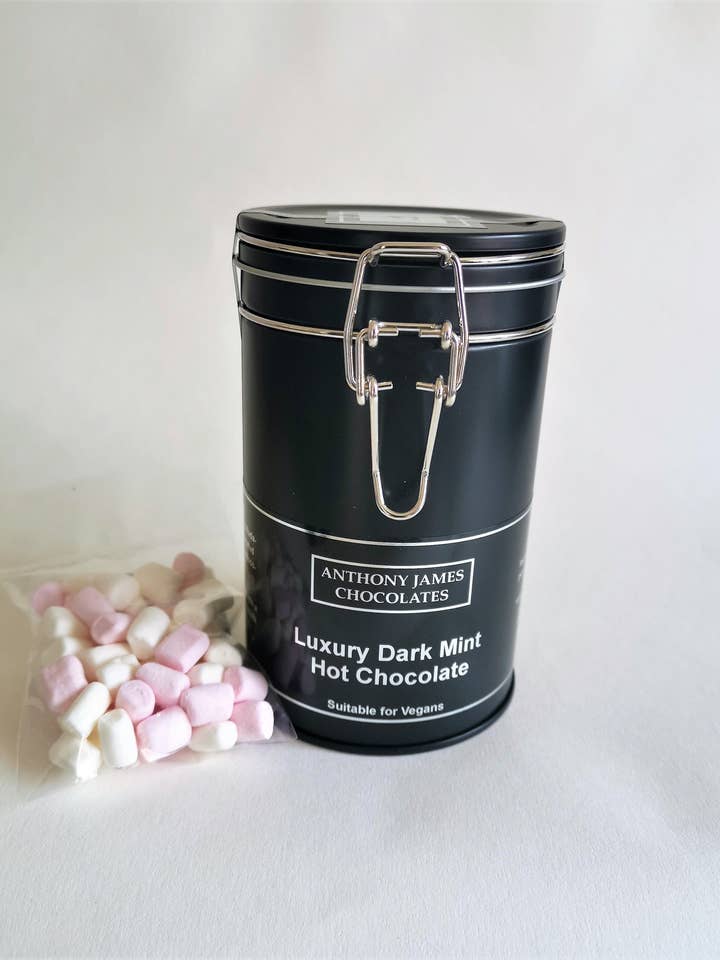 Chocolat chaud de luxe à la menthe noire 250g pour la vente par Anthony James Chocolate