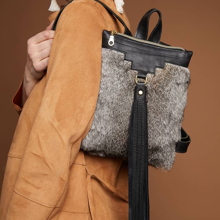 BEASTLY : MINI BACKPACK IN BLACK & GREY for wholesale by Just Joey Rose