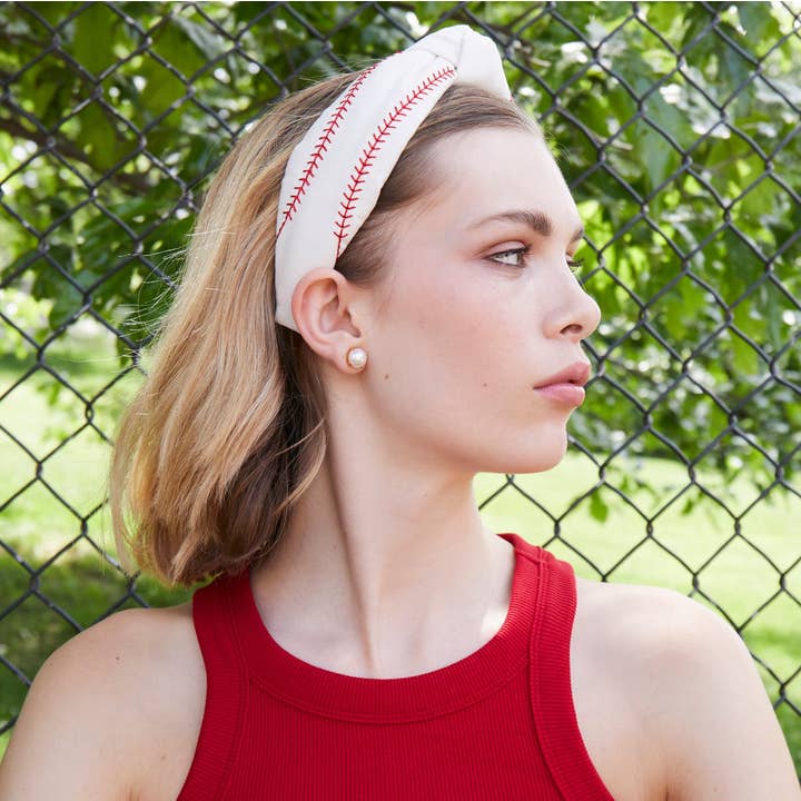 Lele Sadoughi - Wholesale Fashion Headband - Women's - Ivory Chicago Cubs Embroidered Knotted Headband