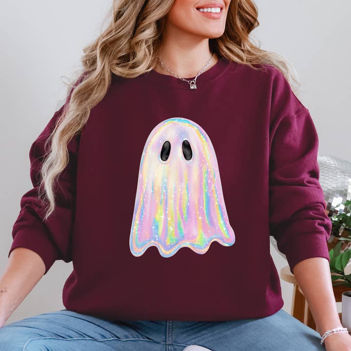 Refinery Number One LLC - Wholesale Graphic Sweatshirt - Unisex - Shimmering Ghost, Iridescent Ghost Halloween Sweatshirt4