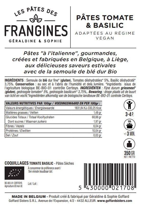 Les Pâtes des Frangines - Wholesale Pasta - Tomato & Basil Frangine Pasta - Tricolored Shellfish - 350Gr3