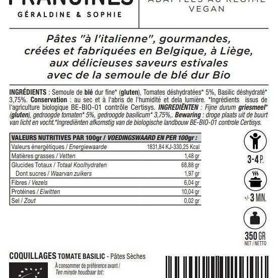 Les Pâtes des Frangines - Wholesale Pasta - Tomato & Basil Frangine Pasta - Tricolored Shellfish - 350Gr3
