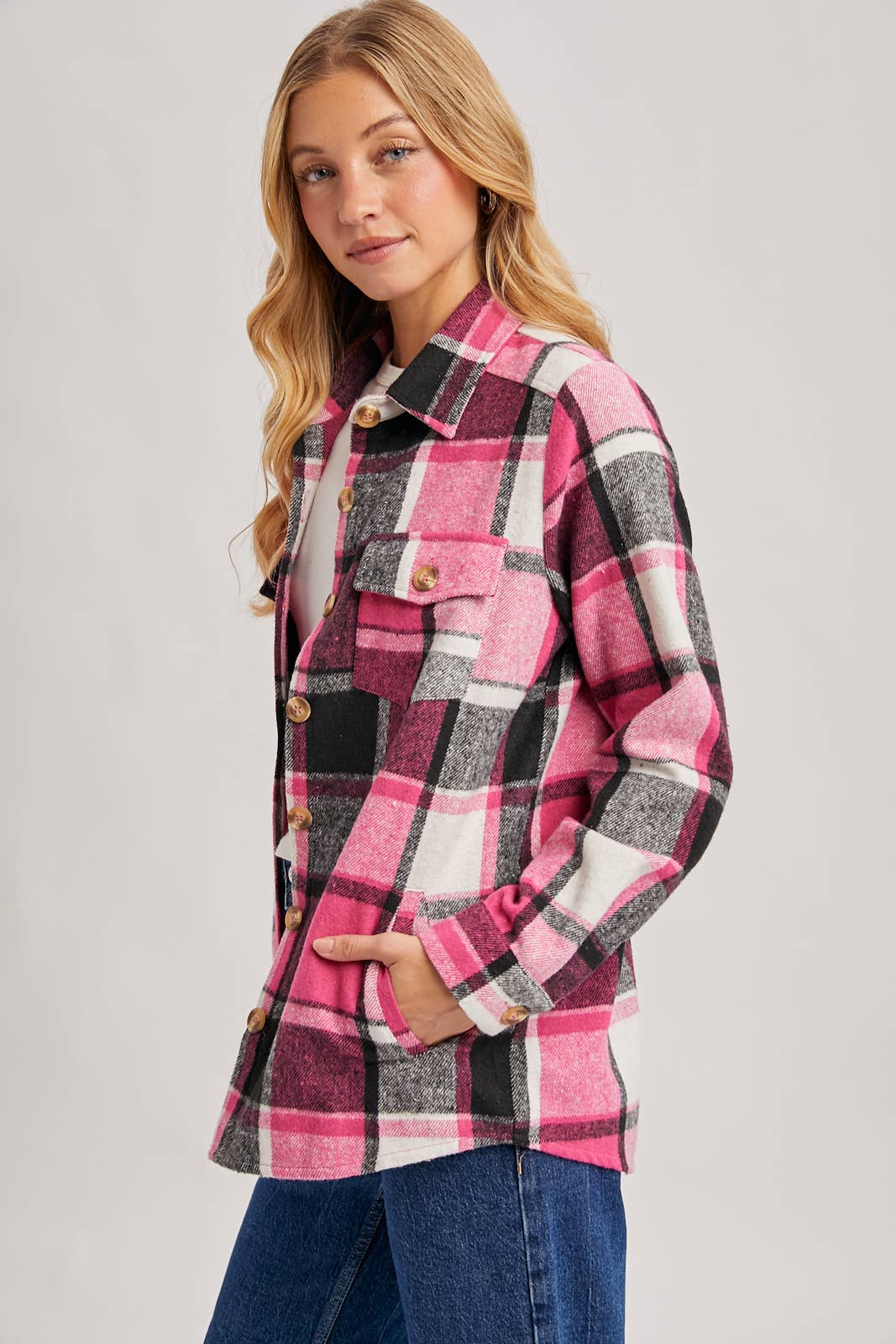 Bluivy - Wholesale Shirt Jacket/Shacket - Women's - FLANNEL PLAID SHACKET WITH POCKETS15