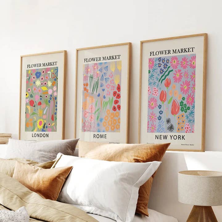 Art Lane - Wholesale Art Print - Boho Flower Market Poster. New York, London, Rome Print