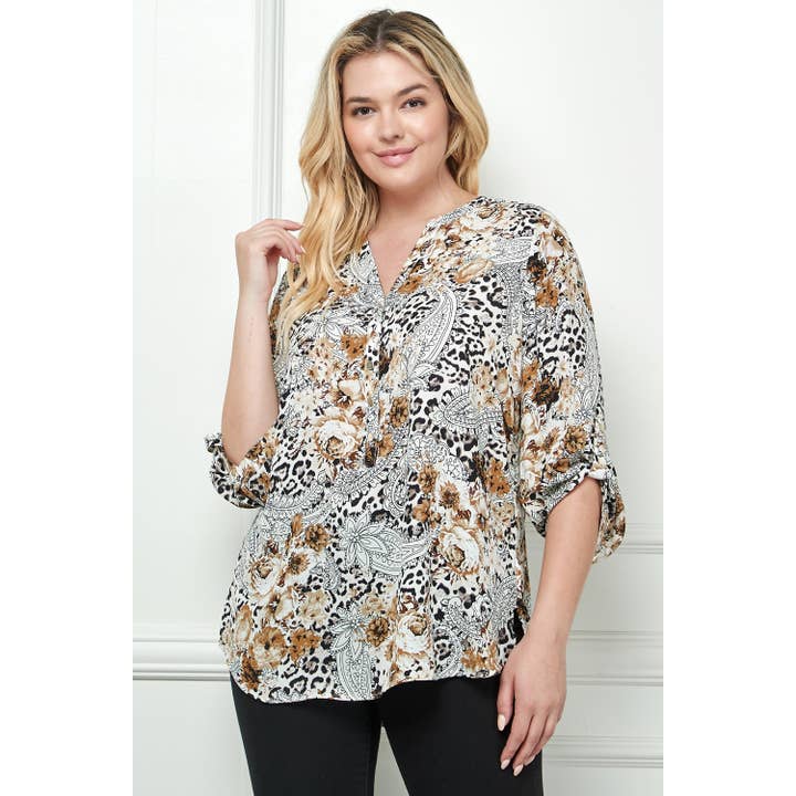 CAMICETTA CON STAMPA ANIMALIER ASTRATTA PLUS SIZE G220977N30X per la vendita all'ingrosso da parte di Winslow Collection